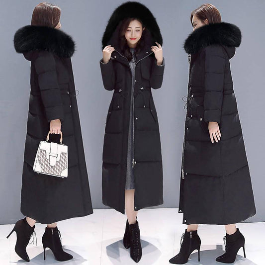 Fashion Coat Hooded Long Women Winter Jacket Fur Collar Warm Thick Parka Cotton-padded