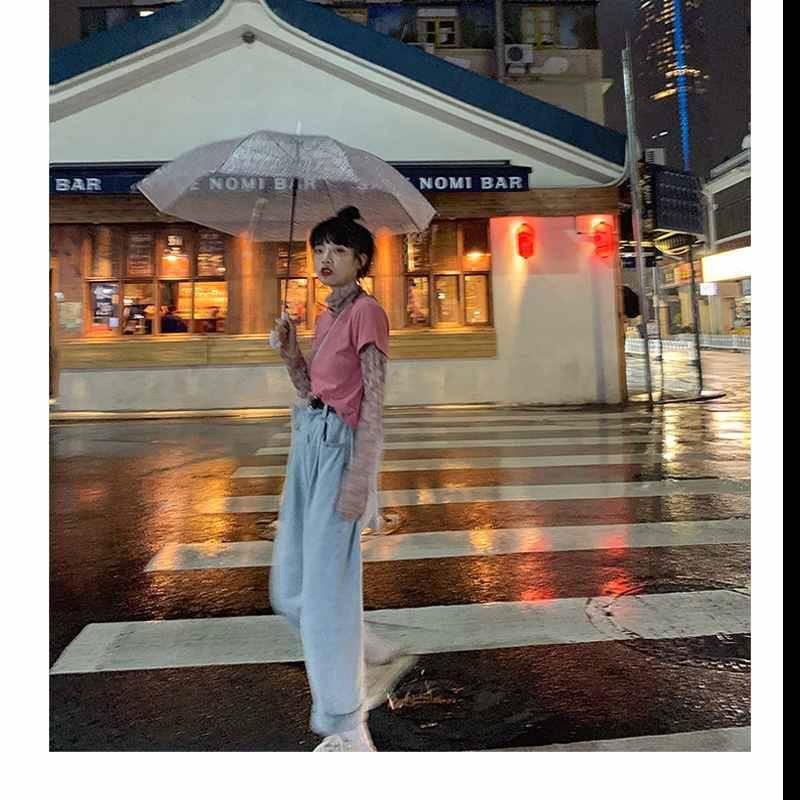 WTEMPO Women's Jeans Summer Retro High Waist Thin Section Straight Pants Wild Loose Trousers Wide Leg Pants