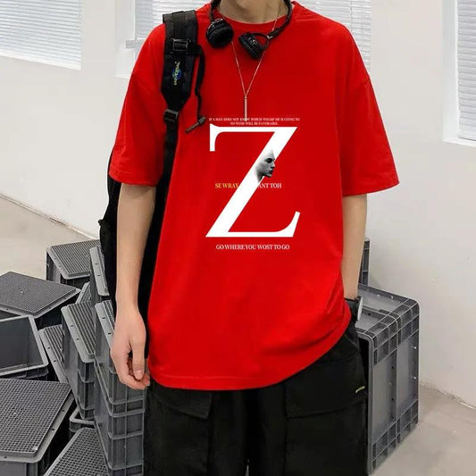 Z Letter Print T-shirts Summer Men O-neck Short Sleeve Casual Shirts Hong Kong Trend Tees Oversized Soft Breathable Tops