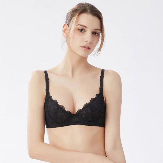 Women's Sexy Lace Underwear Ultra-thin Big Breasts Show Small Female Gathered Anti-sagging Adjustable Straps Beautiful Back Girl's Solid Brassiere