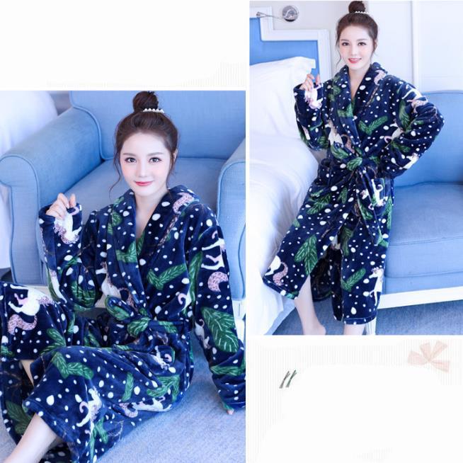 Winter Ladies Cashmere Home Clothes Warm Pajamas Homewear Quick-drying Bathrobe Robe Coat Long