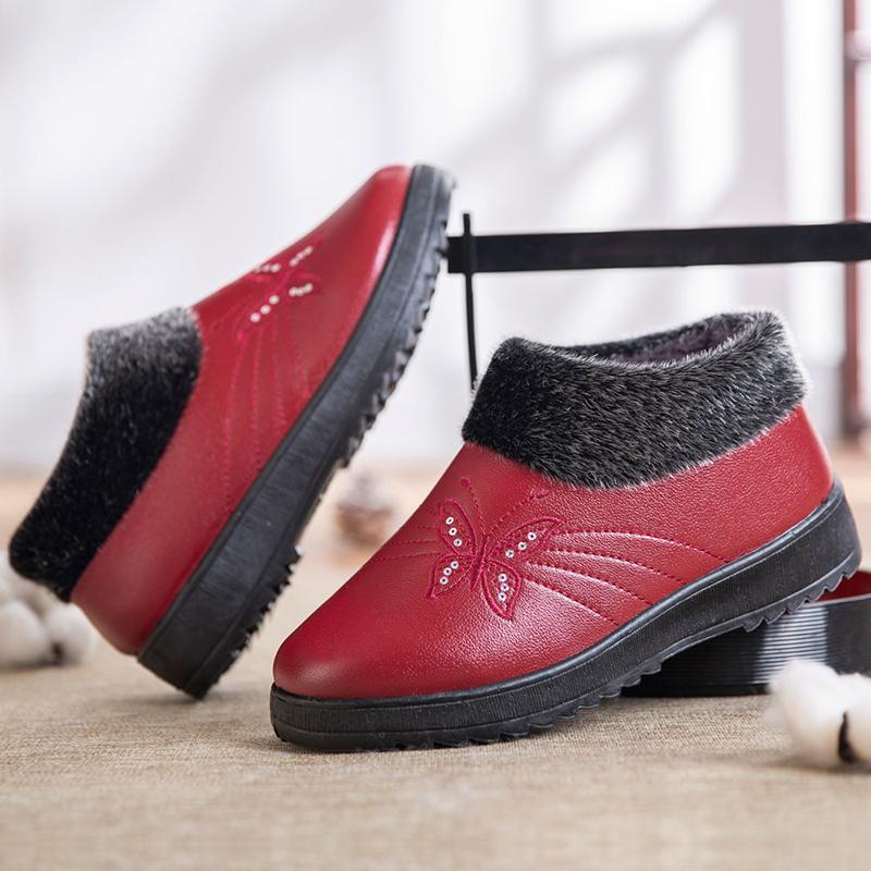 Women's Winter Warmth Velvet Leather Cotton Shoes Middle-aged Elderly Thick Shoes Oil-proof Waterproof Non-slip Mother's Booties High-top Cotton Shoes