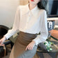 Ladies Lapel Bow Neckline White Shirt Loose Commuter Versatile Top Temperament