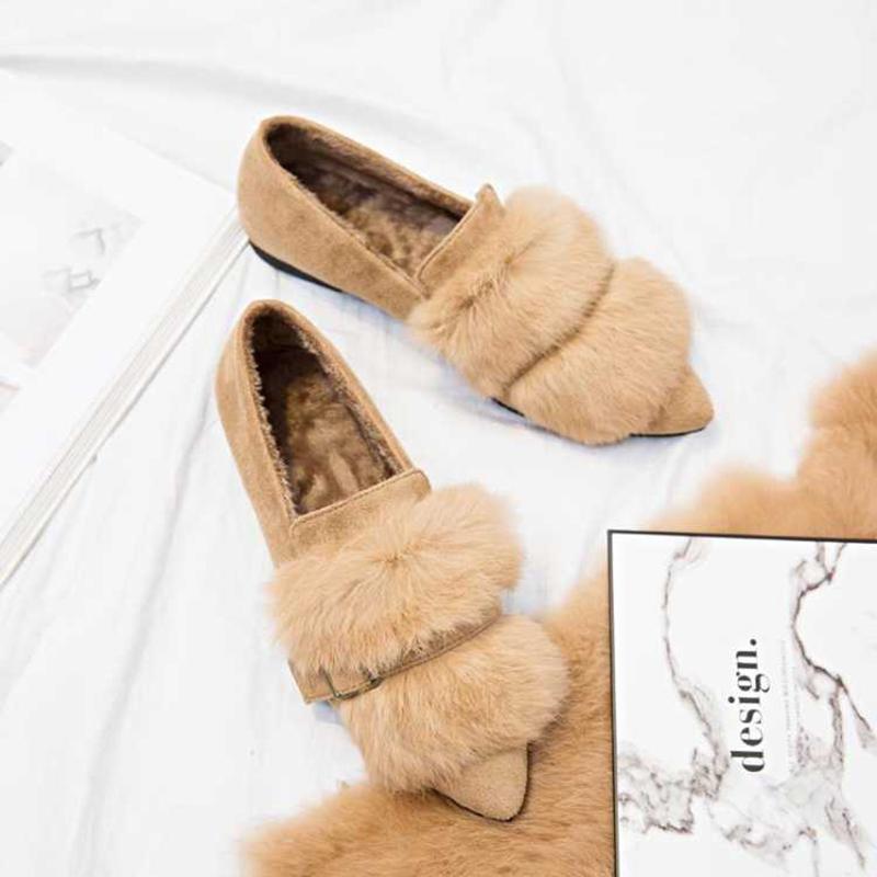 Autumn and Winter Plush Single Shoes Autumn Pointed Toe Plush Shoes Women's Winter Flat Shoes Peas Shoes Pedal Moccasins