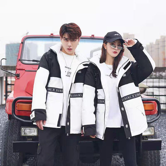 Couple Down Jacket Women Mid-length Korean Version Ins Loose Large Size Thick Winter Tooling Jacket White Duck Down Warm Jacket