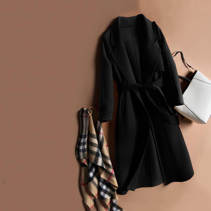 Cashmere Coats Women Woolen Coats Women Winter Coat with Belt Overcoat 2019 Wool Jackets Trench Coat