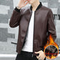 Autumn and Winter Men's Leather Jacket Thicken Stand Collar Jacket Young and Middle-aged Flight Jacket Motorcycle Jacket