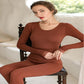 Women Winter Autumn Clothes Thermal Underwear Plus Size O-neck Tops Pants Female Tight Suit Thicken Windproof Soft Lining Long Sleeve High Elasticity