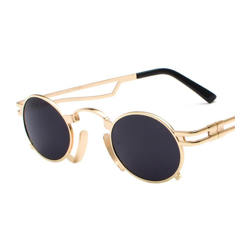 WTEMPO Small Frame Steampunk Sunglasses Women Men Brand Designer Metal Oval Sunglasses For Unisex Vi