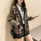 Retro Striped Knitted Cardigan Autumn and Winter Fashion Loose Sweater Plus Size Casual Jacket