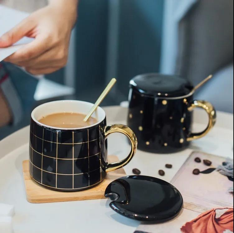 Simple Mug with Lid Spoon Female Cute Ins Nordic Ceramic Water Cup Literary Office Breakfast Coffee Cup