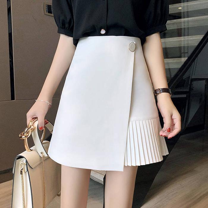 Summer Women Large Size High Waist Irregular Skirt Pleated Skirt Anti-light Out Mini A-line Skirt