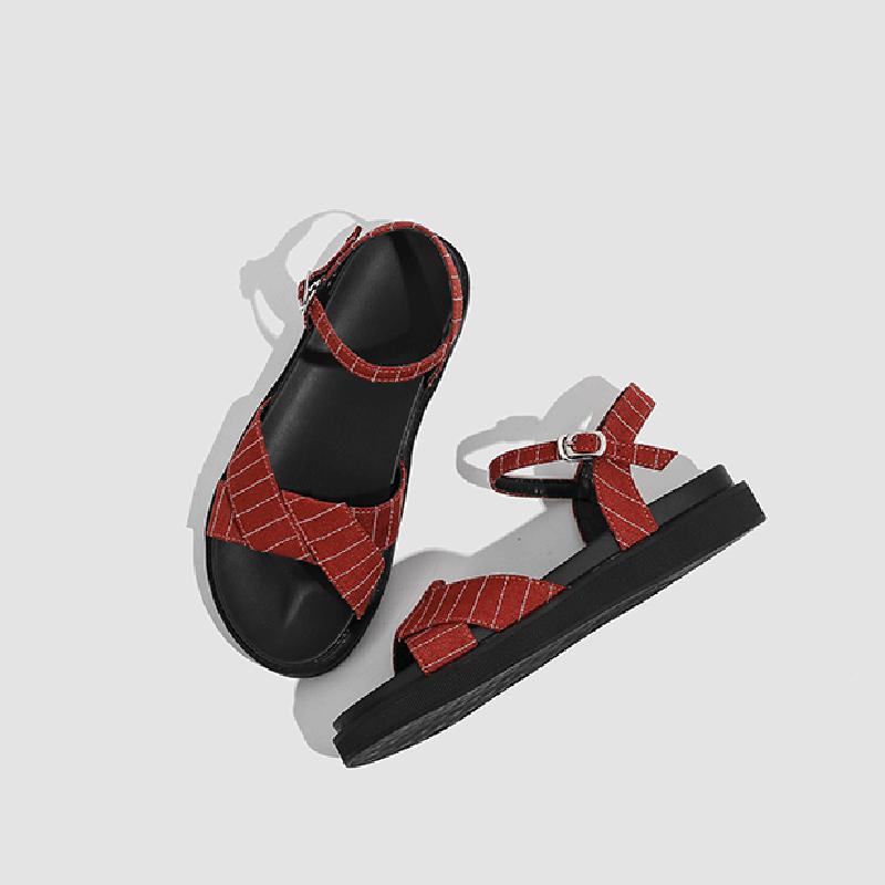 Summer Sandals Female Students Korean Style College Style Flat Sandals Female Outer Wear Fashion Thick-soled Roman Sandals Women