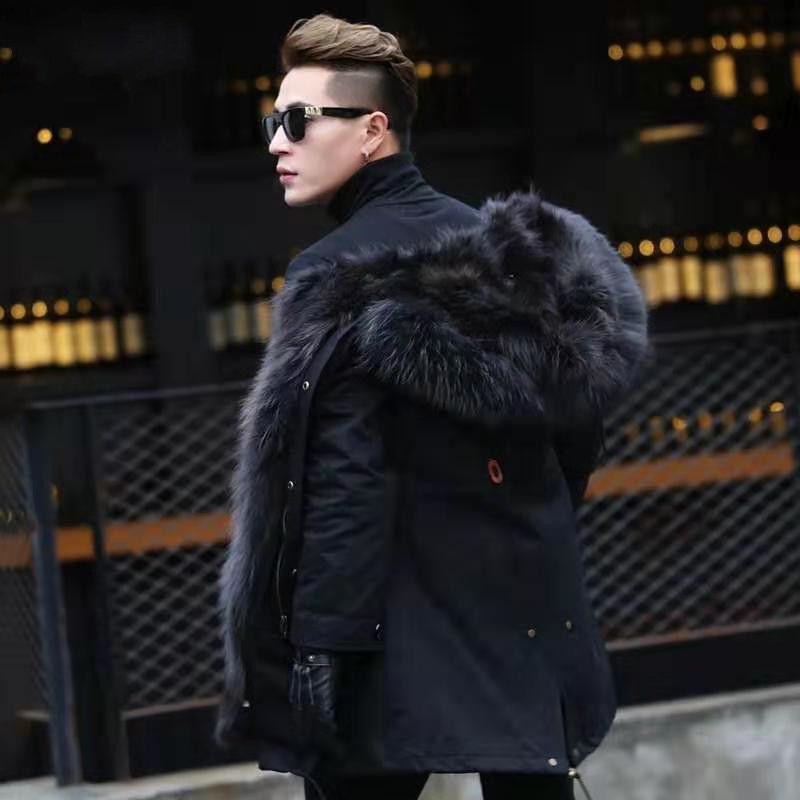 Winter High-end Warmth High-end Warm  Men's Detachable Men's Coat Mid-length Imitation Fur Fox Fur Thick Coat Large Size Parka Coat