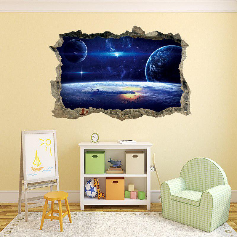[sticker ]Cartoon Universe Space Wall Sticker Broke 3d Removable Wall Decals For Kids Room Children