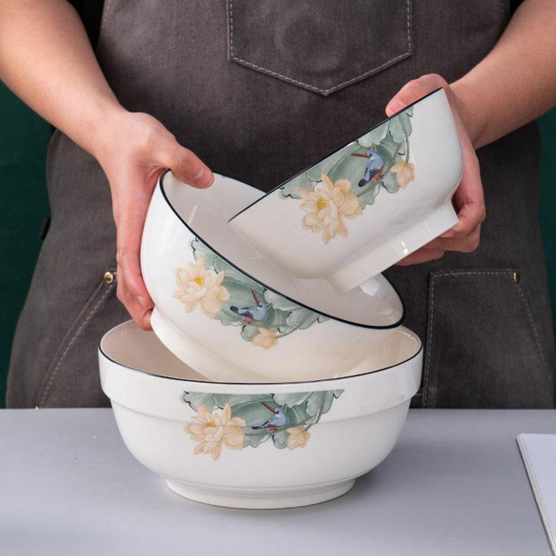 Household Deepened Dish Plate Ceramic Dish Rice Plate Soup Plate Dish Set Creative Chinese Meal Plate Two Person Tableware Set