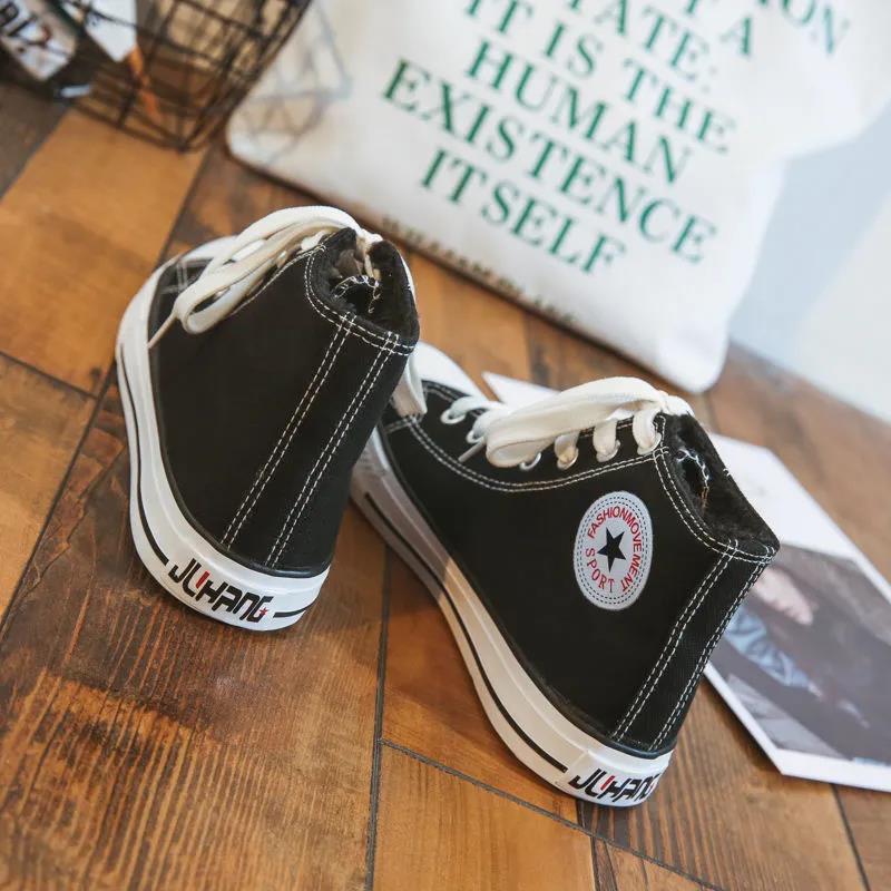 Plus Velvet Thick High-top Canvas Shoes Women Korean Winter Cotton Shoes All-match Cotton Shoes