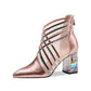 Pointed Toe Net Boots High-heeled Rhinestone Toe Cap Sandals Female Summer Leather Soft Leather Thick-heeled Net Gauze Sandals