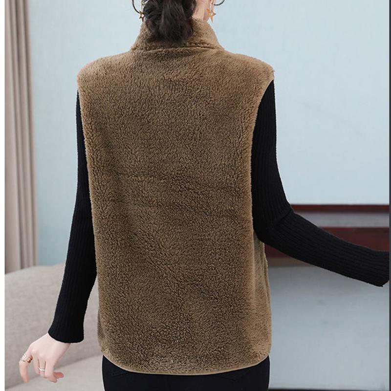 Polar Fleece Waistcoat Coral Fleece Warm Outer Wear Women’s Vest Double-sided Fleece Waistcoat Stand-up Collar Zipper Sleeveless Jacket