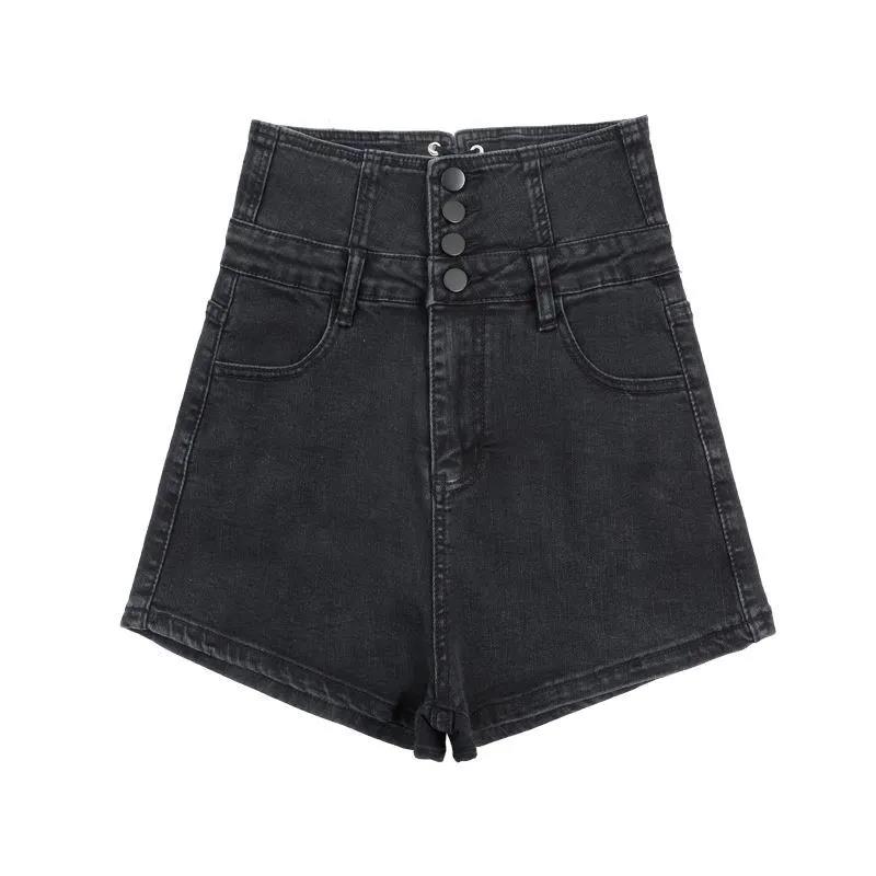 Women's Black Denim Shorts Women's Loose Straight Super High Waist Net Red Was Thin Summer A-line Pants
