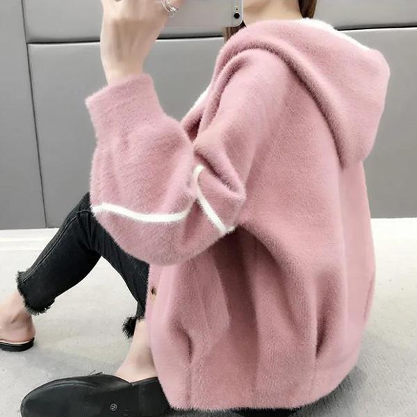 Loose Hooded Long Sleeve Sweater Autumn and Winter Button Cardigan Warm Top Mink Fleece Fashion Casual Jacket