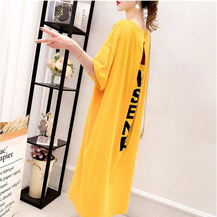 Summer Ladies' Long Skirts Women Dress Girl Loose O-Neck Casual Loose T-shirt Dress