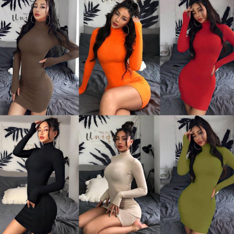 Pofulove Pure Knit Temperament Fan Half Turtleneck Long Sleeve Slim Sexy Wild Package Hip Skirt