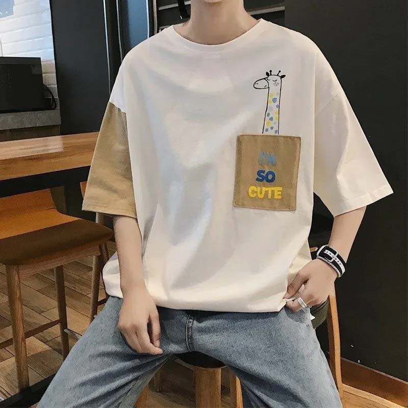Short-sleeved Male Student Loose Summer Men's Round Neck Colorblock Print Loose T-shirt Casual All-match Top