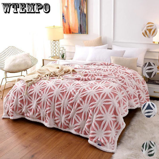 Bed Bedspread Winter Warmth Thickening Three-dimensional Double Layer Comfort Cotton Wool Jacquard Blanket Lamb Wool Blanket Home Textile Bedspread
