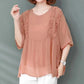 Summer Women's Loose Chiffon Short Sleeve Large Size Round Neck All-match Top