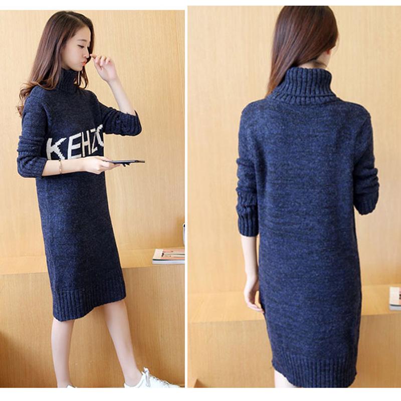 Autumn and Winter Korean Letter Sweater Skirt Thick Bottoming Shirt Mid-length Turtleneck Loose Pullover Sweater Women