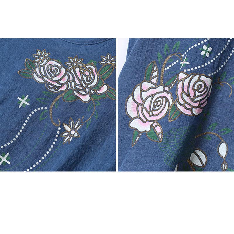 Women Clothes Summer Cotton and Linen Homewear Set Short Sleeve Floral Print T-shirt Pants Loose Two Pieces Set Outfit for Middle-aged Large Size