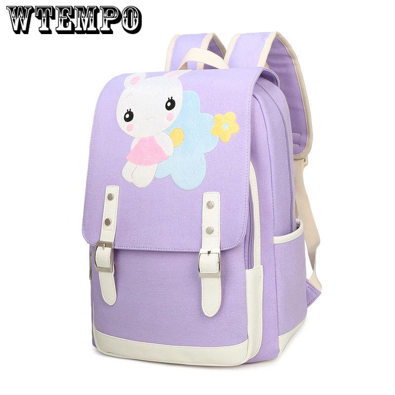 Primary school bag girl canvas backpack cute rabbit printing Korean campus backpack