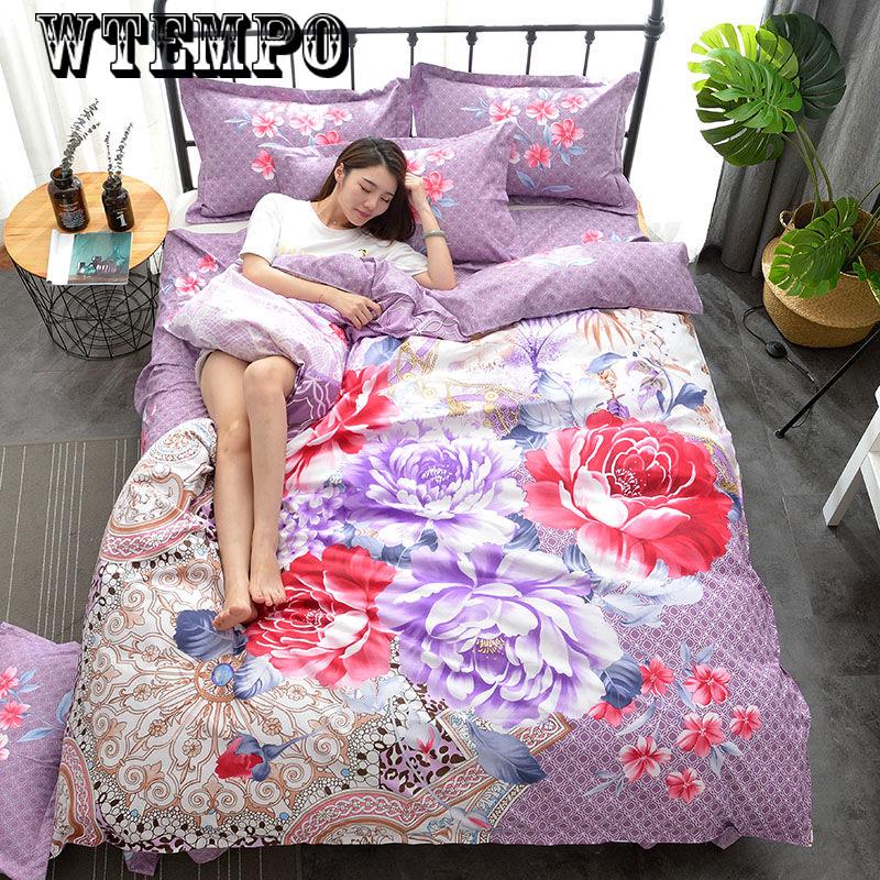Fashion bed linens print bedding set Polyester Sheet Pillowcase Duvet Cover Sets Bedclothes