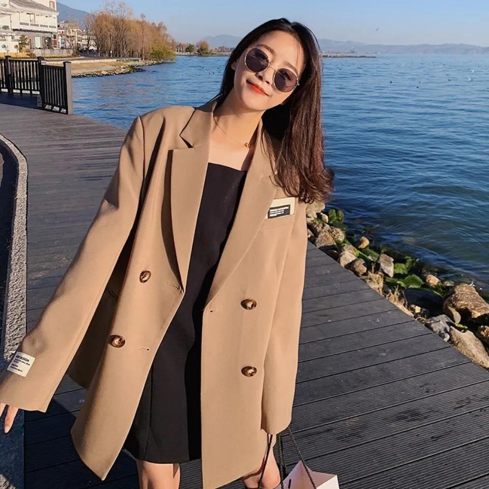 Women Casual Fashion Suit Jacket Pocket Long-sleeved Overalls Office Solid Color Slim Fit Suit Jacket All-match Temperament Top