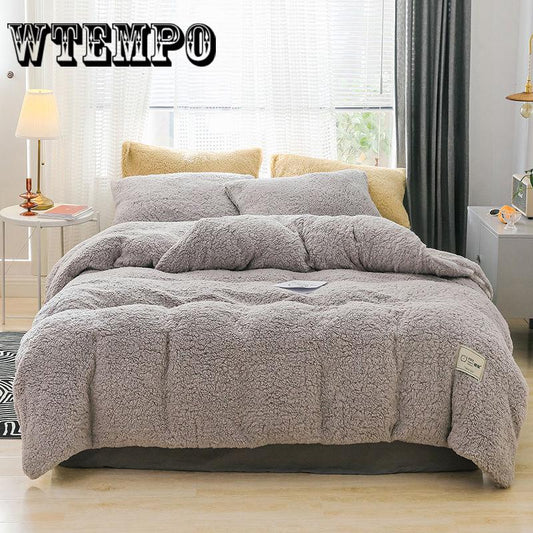 4pcs Lamb Cashmere Bedding Set Thicken Bed Linens Winter Duvet Cover Set Plush Bed Cover