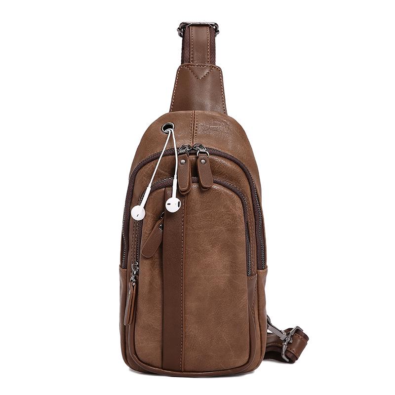 Chest Bag Male Large Capacity with Headphone Hole Shoulder Bag Outdoor Sports and Fitness Pockets