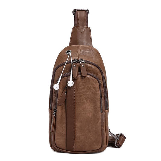 Chest Bag Male Large Capacity with Headphone Hole Shoulder Bag Outdoor Sports and Fitness Pockets