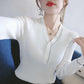 Sweater Long-sleeved Knitted Sweater Women's V-neck Slim Thin T-shirt All-match Sweater Slimming Top Women's Korean Style