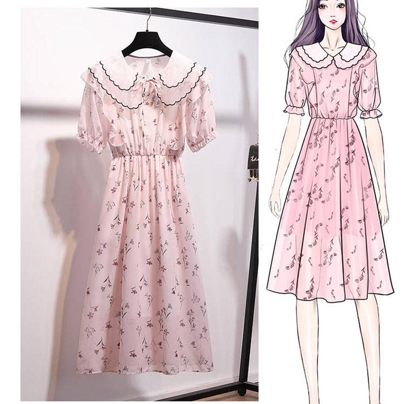 Fashion Bohemian Chiffon Floral Dress Girl Summer Sweet Dress Ruffled Elegant Midi Beach Dress