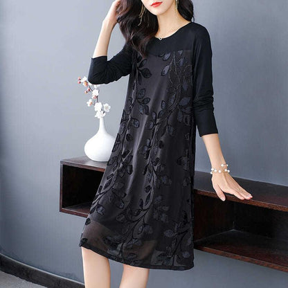 Plus Size Dress Women Mid-length Long Sleeve Spring Summer Women's Casual Loose Thin Base Skirt