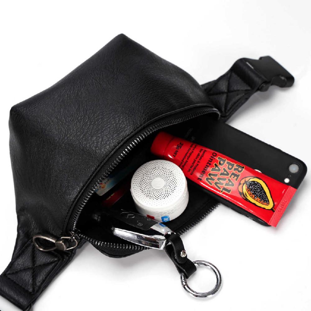 Waist Bag Men Black with Headphones Hole Chest Bag Phone Bag Outdoor Sports Shoulder Bag