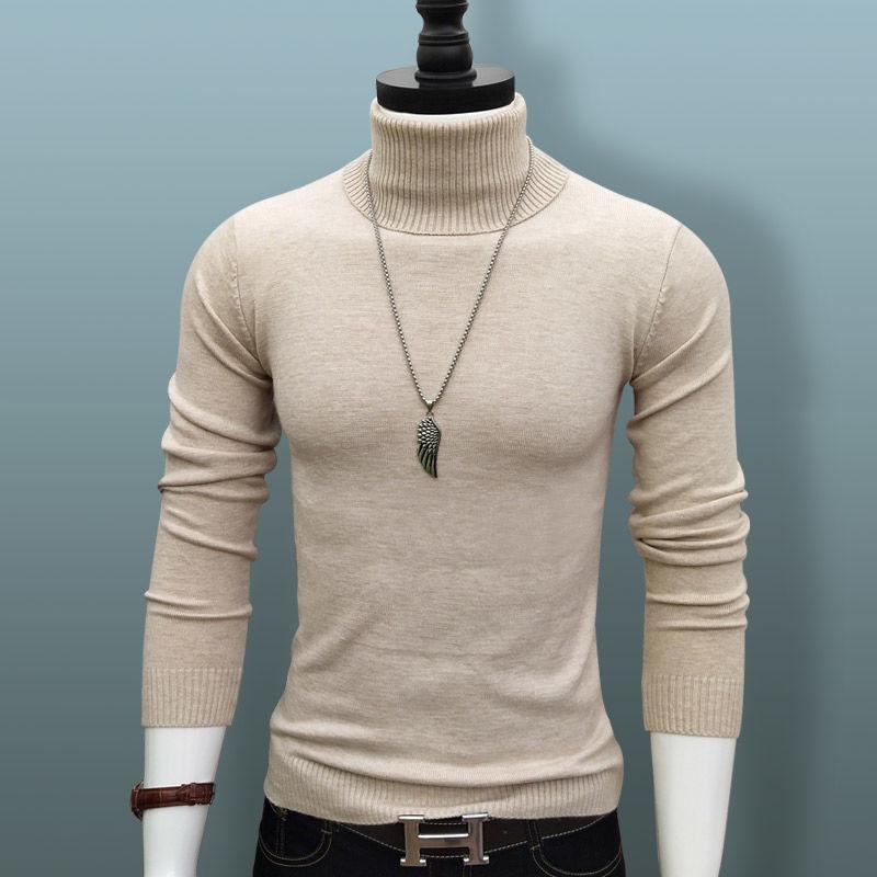 Turtleneck Sweater Men's Thick Autumn and Winter Korean Knit Sweater Thick Warm Bottoming Shirt Slim Shirt Long Sleeves