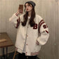 Spring and Autumn Cardigan Thin Sweater Women's Top Loose Student Baseball Uniform Jacket