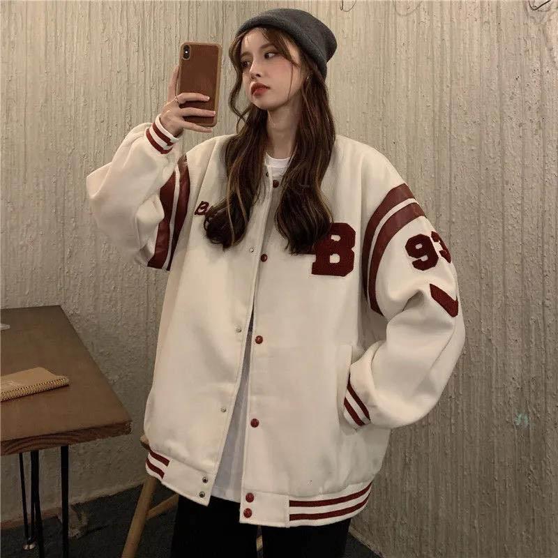 Spring and Autumn Cardigan Thin Sweater Women's Top Loose Student Baseball Uniform Jacket