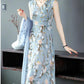 Chiffon Dress Tulle Long Cardigan Two-piece Set Women's Summer Sleeveless Floral Priting Dress+Sunscreen Thin Coat Elegant Anti-UV Sun Dress Suit
