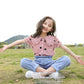 2PCS Children Clothing Set Spring Summer Girls Suits Wave Point Short Sleeve Tops + Denim Pants Clothing Set