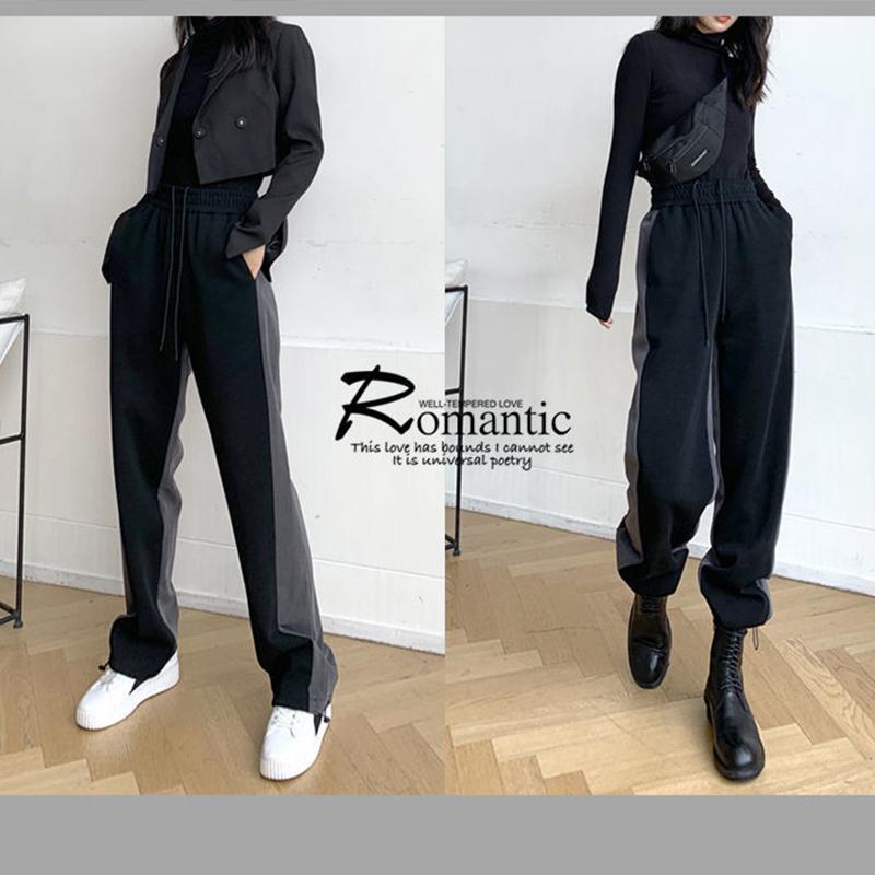 Women's Trousers Spring and Autumn Korean Version Loose Large Size Thin High Waist Stitching Casual Trousers Drapey Mopping Straight Leggings
