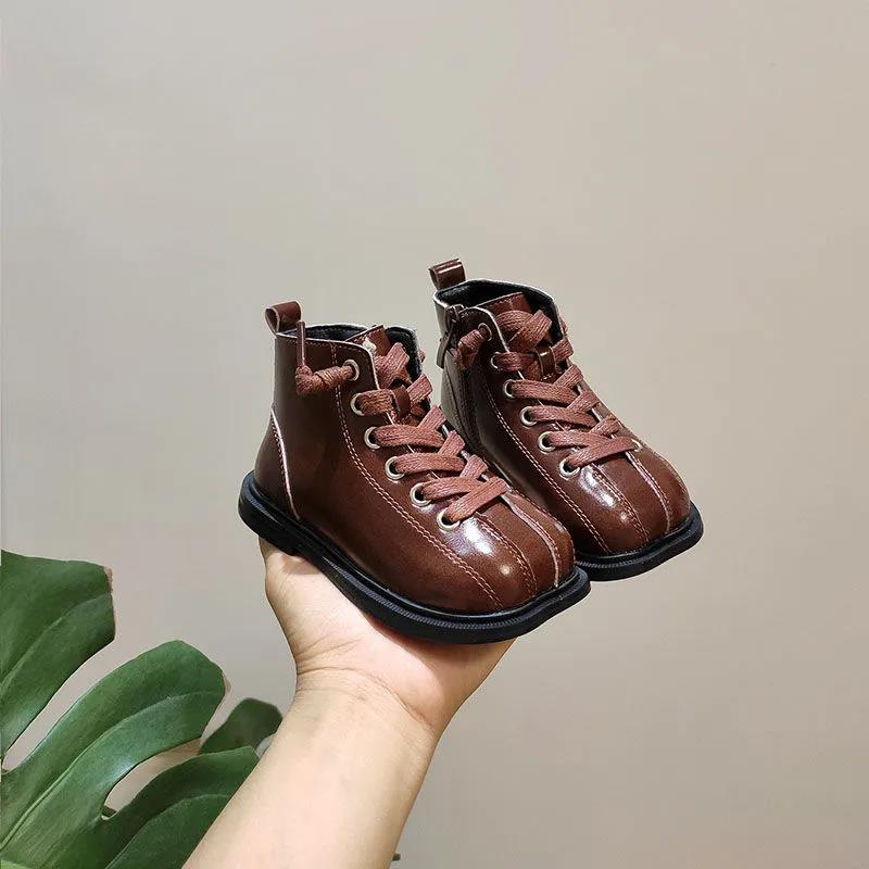 Children's Martin Boots Girls and Boys Winter Autumn Solid Color Single Boots British Style Children Casual Short Boots