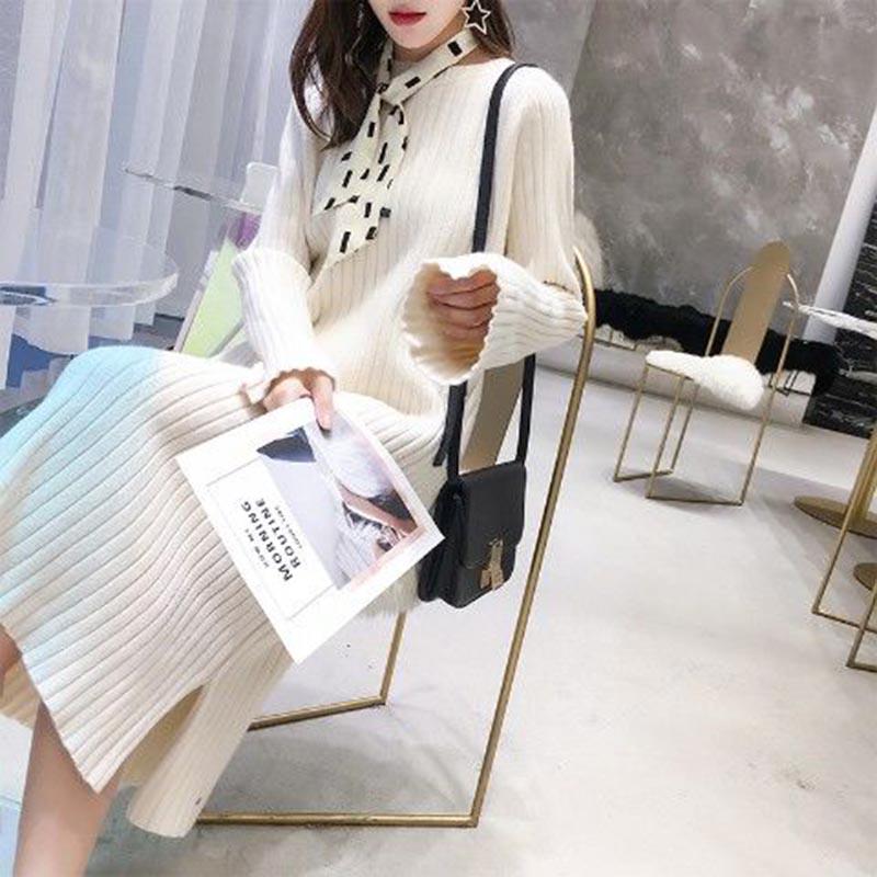 Warm Meduim Long Women Sweater Dress Female Elastic Slim Turtleneck Sweater Dress Knitted Long Dress